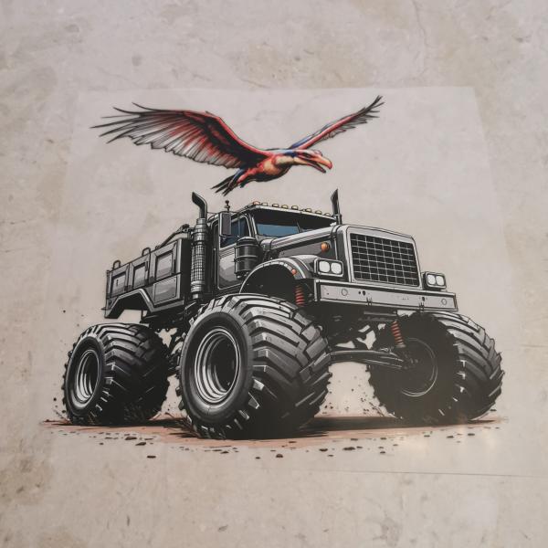 Bügelbild Truck mit Flugsaurier