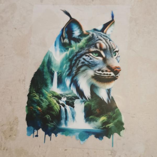 Bügelbild Luchs Wasserfall