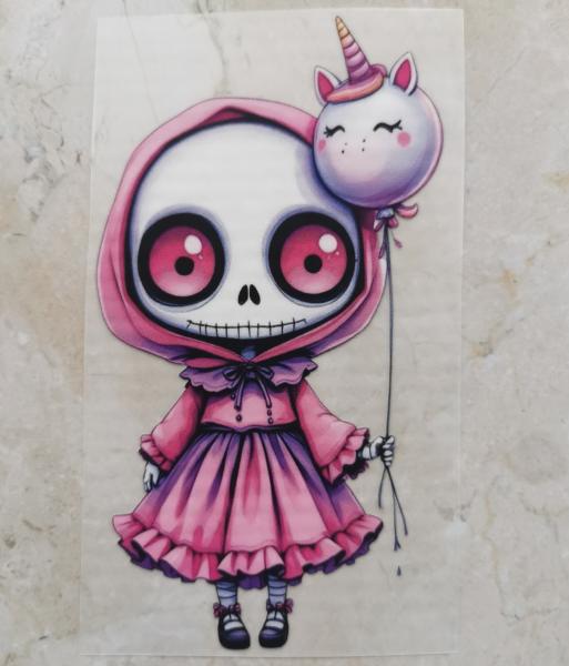Bügelbild Skullmädchen Einhornballon