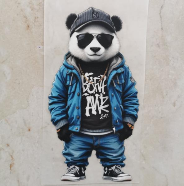 Bügelbild Panda cool blau