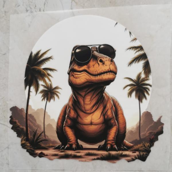 Bügelbild cool Dino braun Palmen