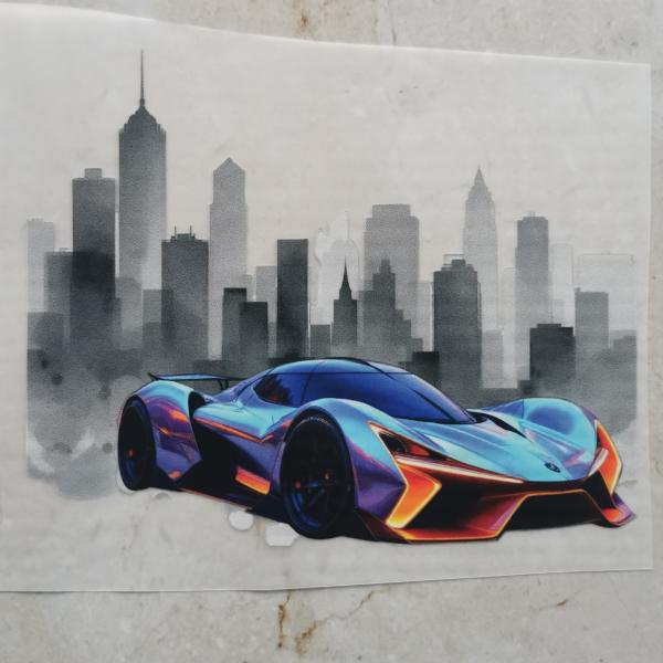 Bügelbild Skyline Auto blau-orange