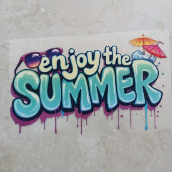Bügelbild Schriftzug Enjoy the summer Schirmchen