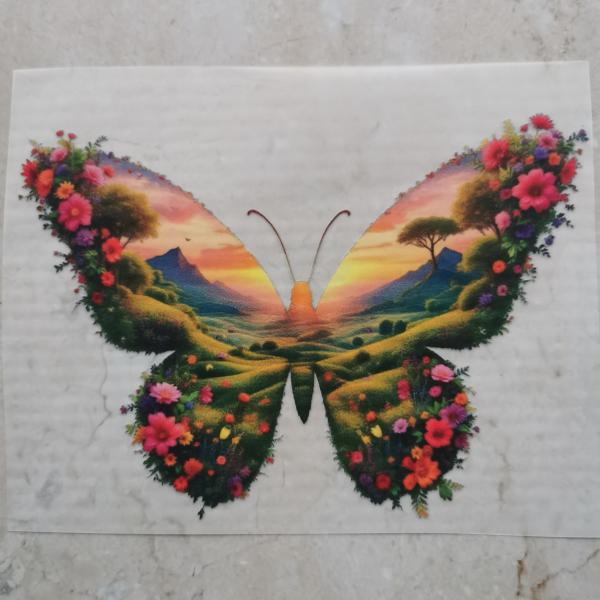 Bügelbild Schmetterling Landschaft Sonnenuntergang