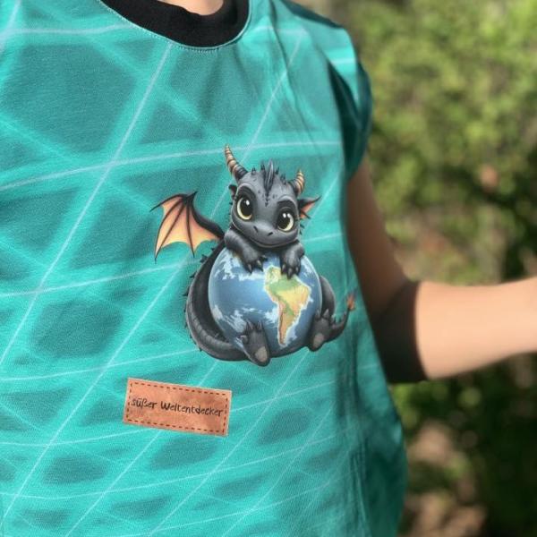 Bügelbild schwarzer Drache schützt die Welt