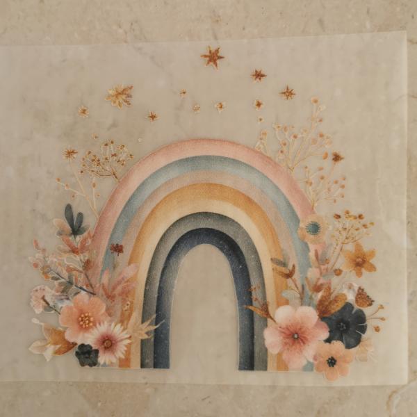 Bügelbild floraler Regenbogen dunkelblau unten