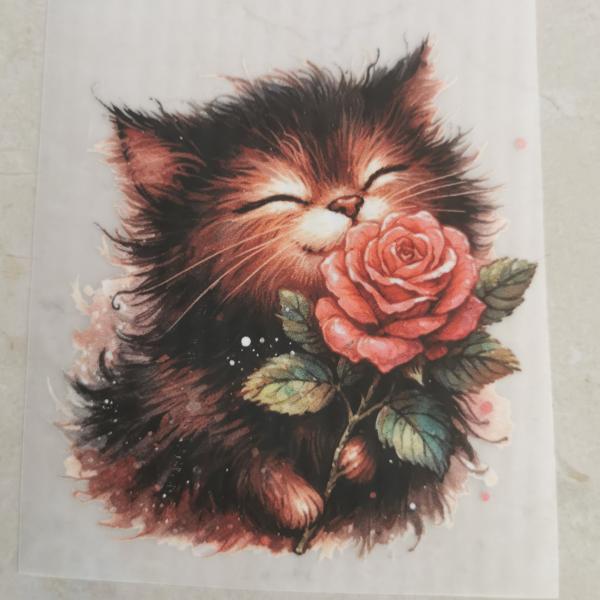 Bügelbild Blumenkatze braun