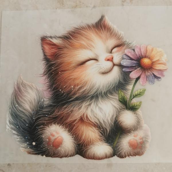 Bügelbild Blumenkatze hellbraun