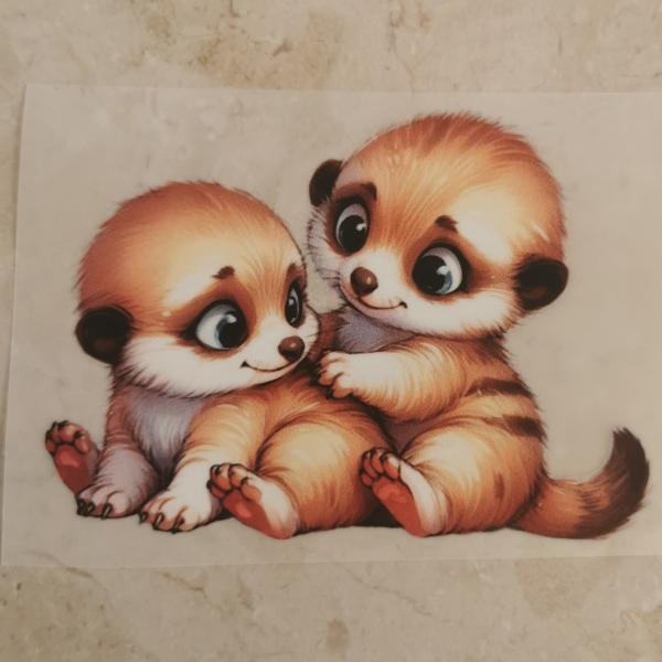 Bügelbild süße Babyerdmännchen pflegend