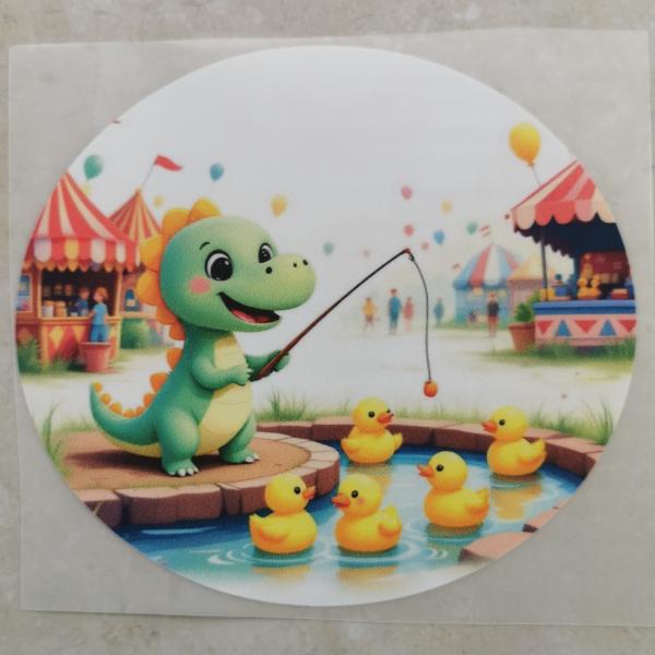 Bügelbild Dino Entenangeln