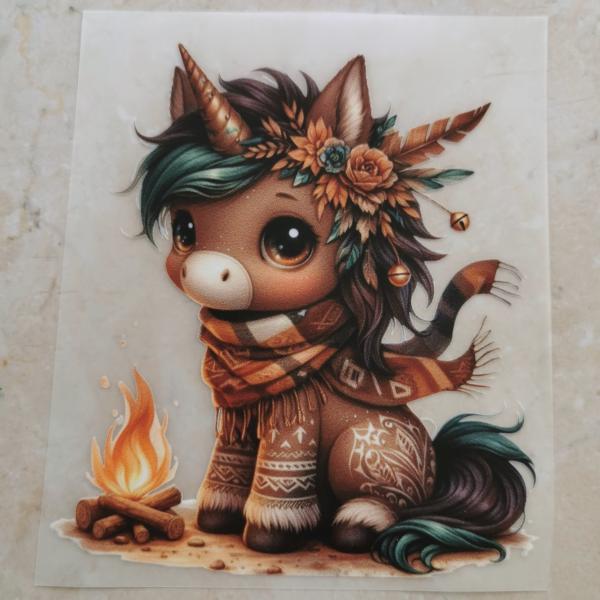 Bügelbild süßes Boho-Einhorn sitzend Muster