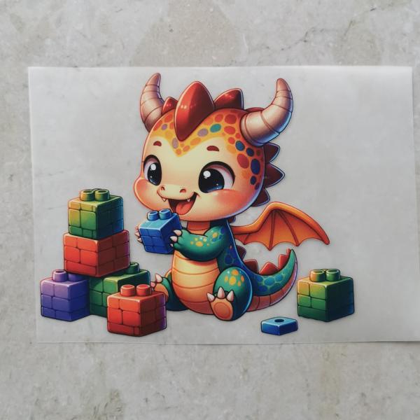 Bügelbild süßer Drache Bausteine braun