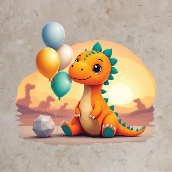 Bügelbild Dino Luftballons orange
