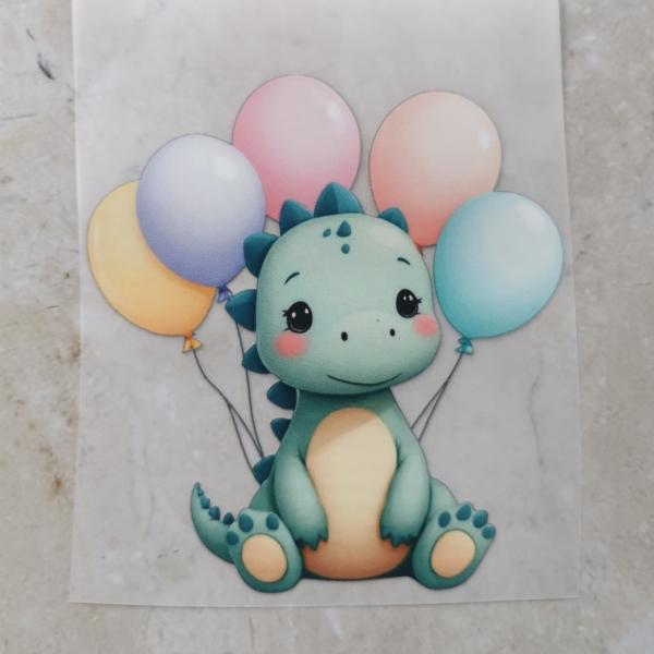 Bügelbild Dino fünf Luftballons