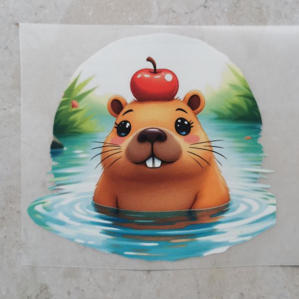 Bügelbild Capybara mit Apfel