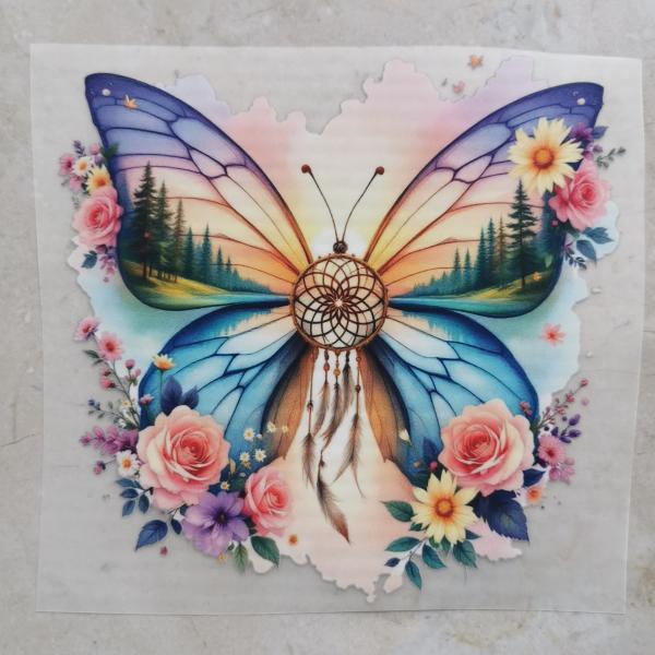 Bügelbild floraler Landschaftsschmetterling Traumfänger