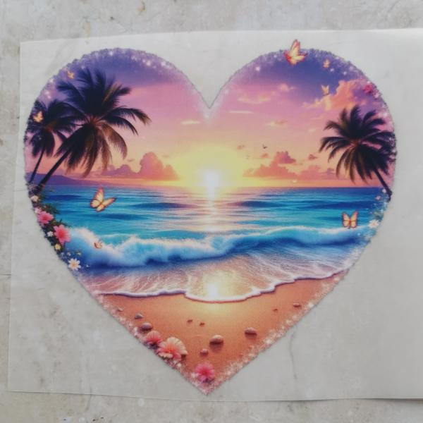 Bügelbild Strandherz Sonnenuntergang dunkel