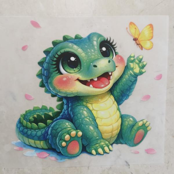 Bügelbild süßes Krokodil Schmetterling