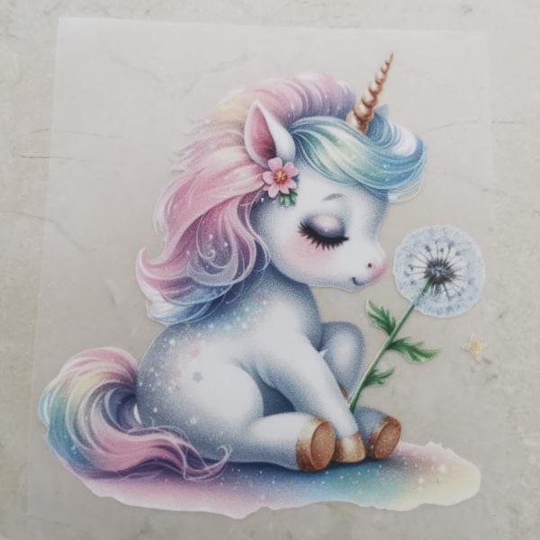 Bügelbild Einhorn Pusteblume sitzend