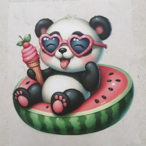 Bügelbild süßer Sommerpanda Schwimmring