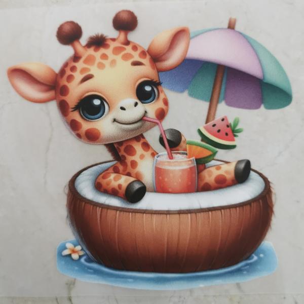 Bügelbild süße Sommergiraffe Schwimmring