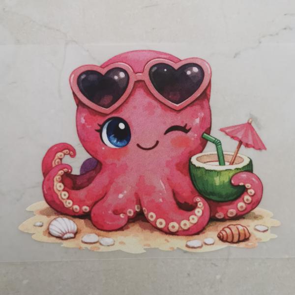 Bügelbild süßer Oktopus Herzbrille