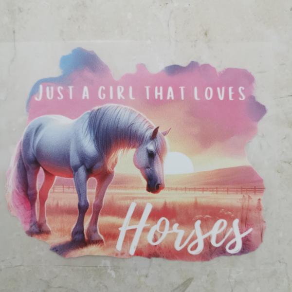 Bügelbild Just a Girl Horses rosa