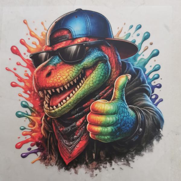 Bügelbild bunter cooler Dino
