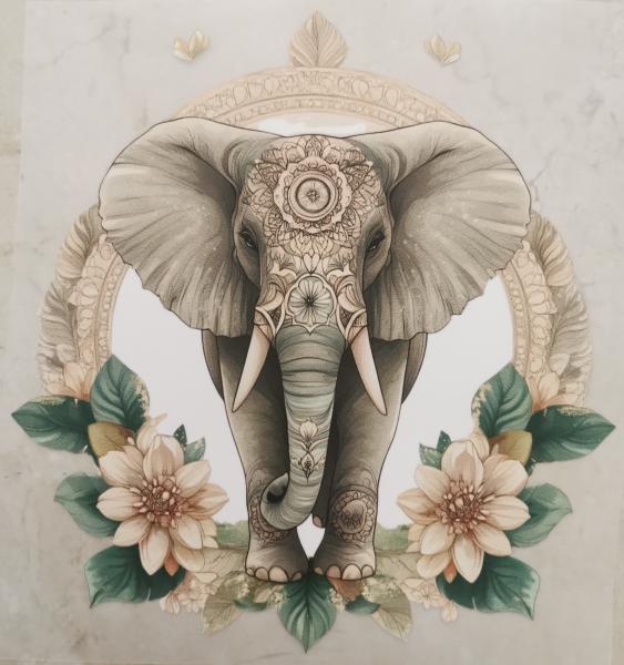 Bügelbild Mandala-Elefant hell