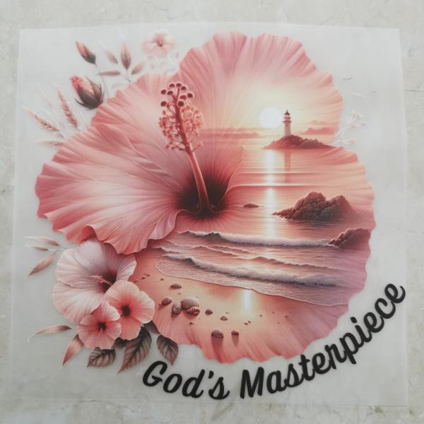 Bügelbild Blüte Meisterstück Schrift