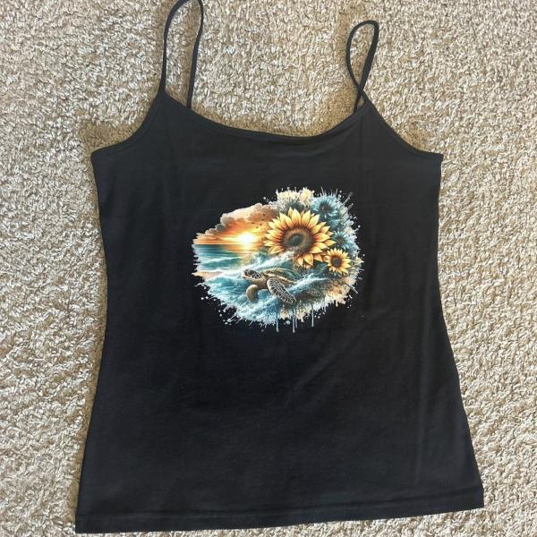 Bügelbild schwimmende Schildkröte Sonnenblumen