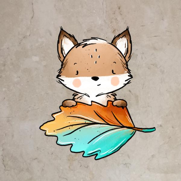 Bügelbild Herbstfuchs Blatt Mint