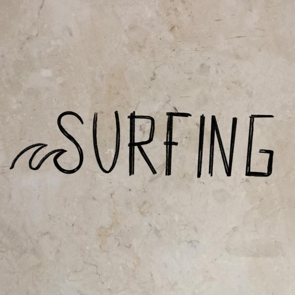 Bügelbild Surfing Schriftzug