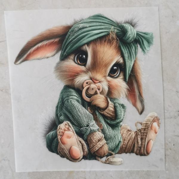 Bügelbild Schnullerhase grün