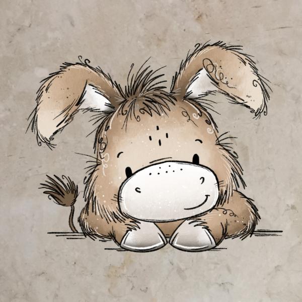 Bügelbild süßer Esel liegend