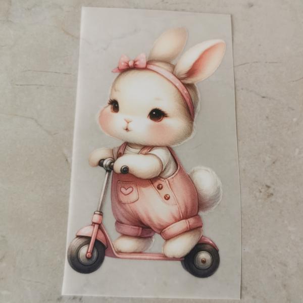 Bügelbild Schleifenhase Roller