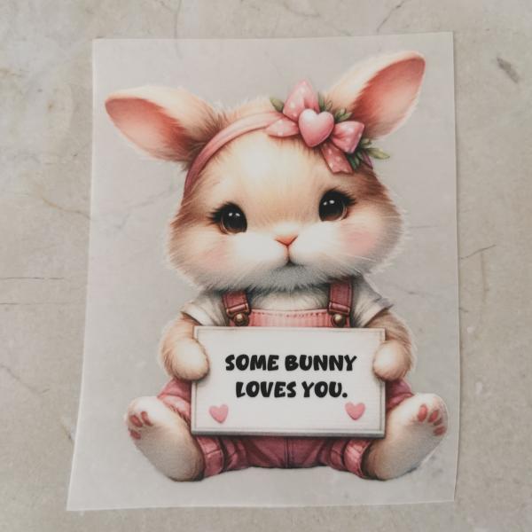 Bügelbild Schleifenhase Schild