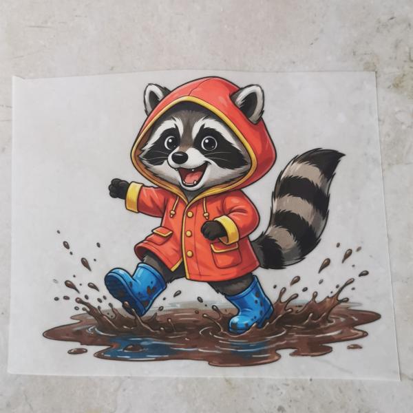 Bügelbild Pfützenwaschbär laufend