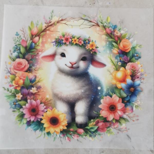 Bügelbild Frühlingskranz Lamm