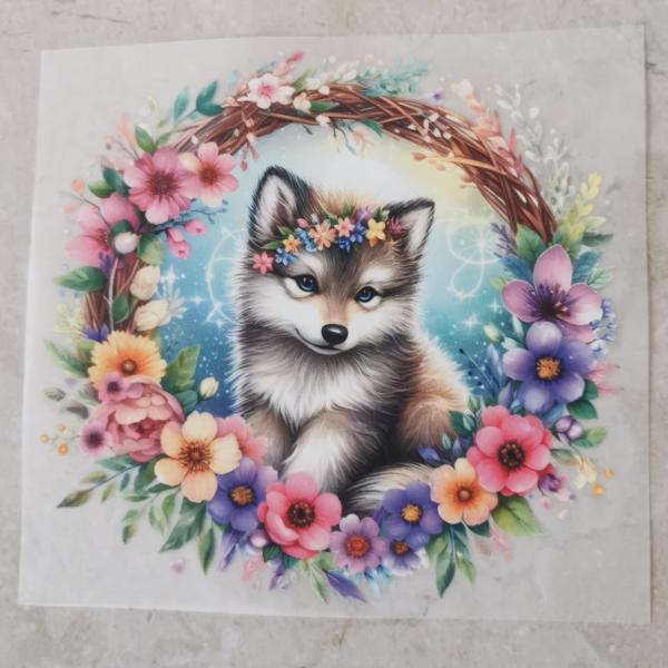 Bügelbild Frühlingskranz Wolf