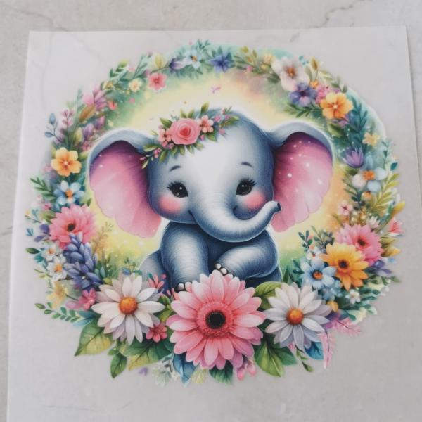 Bügelbild Frühlingskranz Elefant