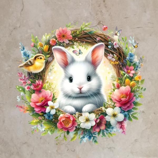 Bügelbild Frühlingskranz Hase
