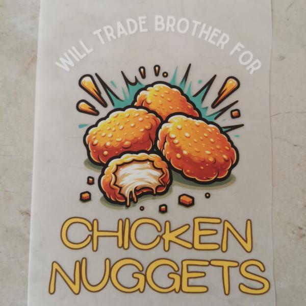 Bügelbild Tausche Bruder gegen Chicken-Nuggets