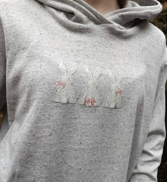 Bügelbild Hasentrio Spitze