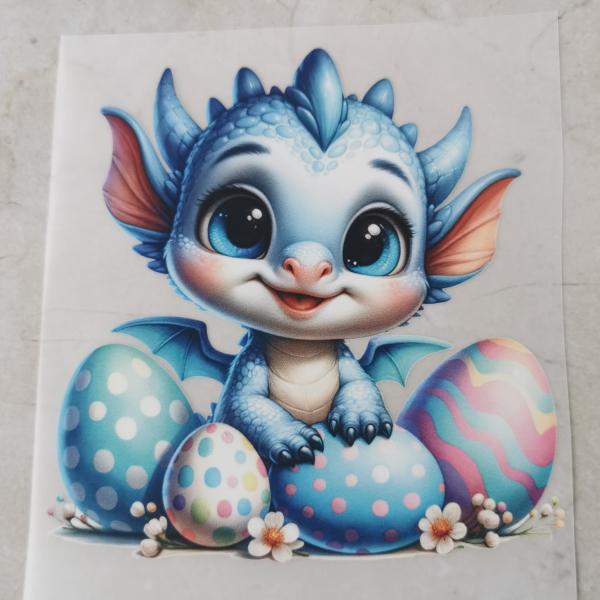 Bügelbild Osterdrache blau