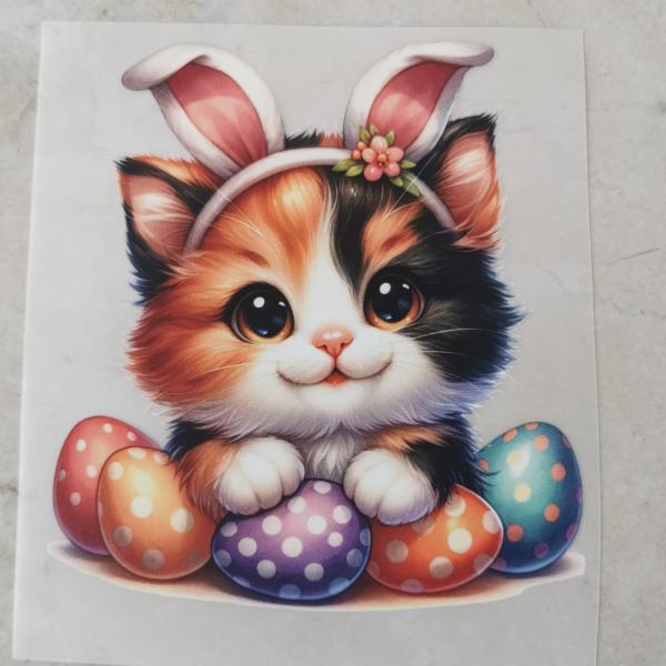 Bügelbild Osterkatze Blumen am Haarreif