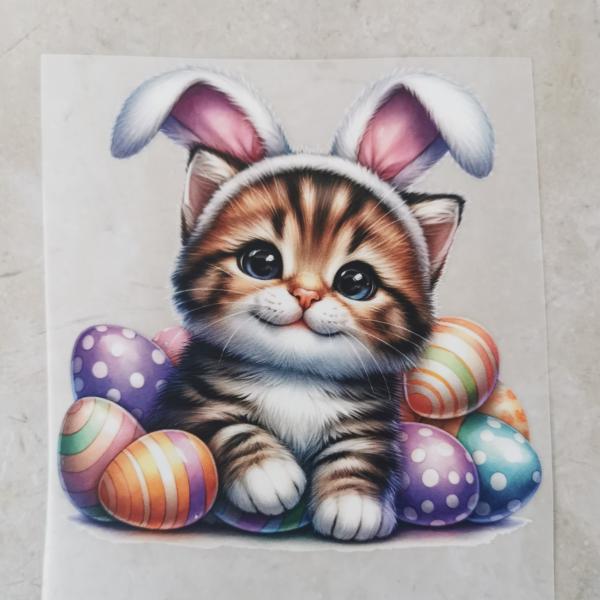 Bügelbild Osterkatze viele Eier