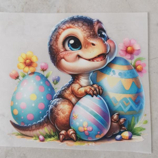 Bügelbild Osterdino drei Eier