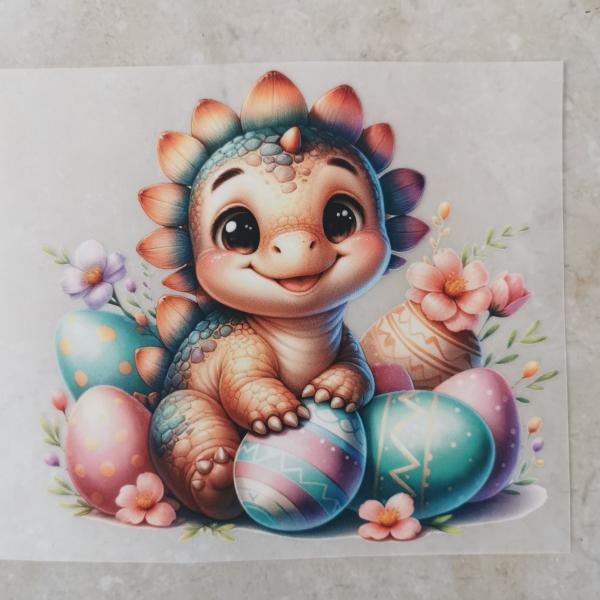 Bügelbild Osterdino sechs Eier