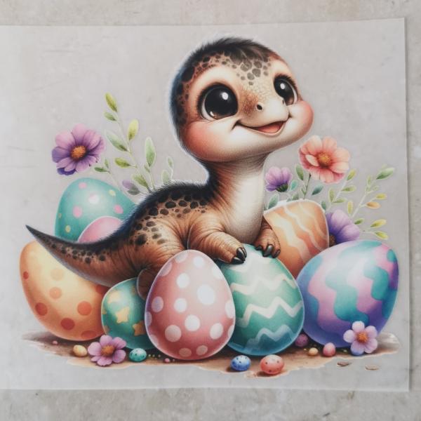 Bügelbild Osterdino acht Eier